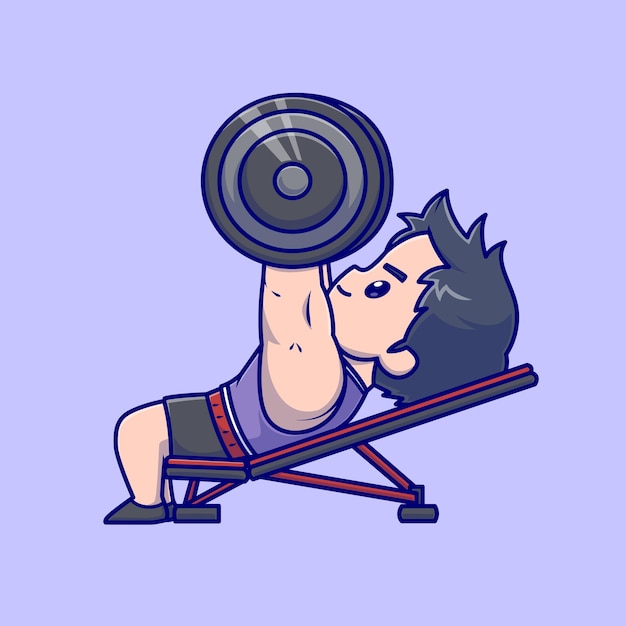Cute Man Lifting Barbell Gym Cartoon Vector Icon Illustration. People Sport Icon Concept Isolated