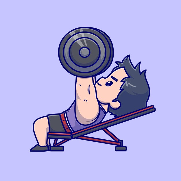 Cute Man Lifting Barbell Gym Cartoon Vector Icon Illustration. People Sport Icon Concept Isolated