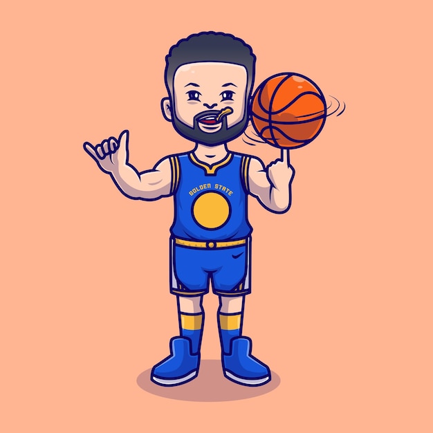 Cute man playing basketball cartoon vector icon illustration. people sports icon concept isolated