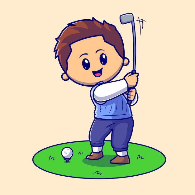 골프 만화 벡터 아이콘 그림을 재생 하는 귀여운 남자. 사람들이 스포츠 아이콘 개념 절연 프리미엄 벡터입니다. 플랫 만화 스타일