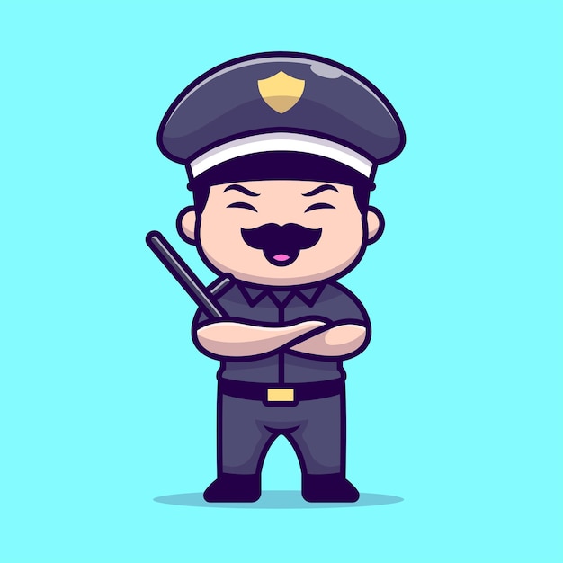 Vettore gratuito cute man police standing cartoon vector icon illustration persone professione icona concetto isolato