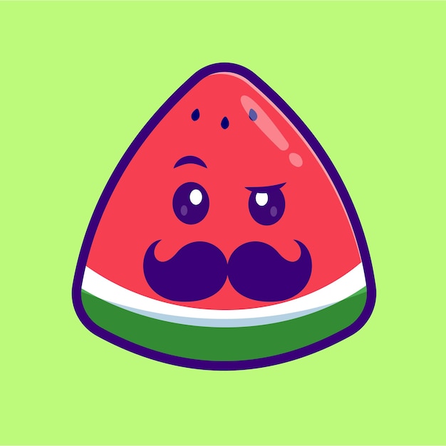 Free vector cute man watermelon with moustache cartoon vector icon illustration food object isolated flat