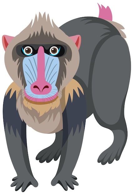 Free vector cute mandrill in flat cartoon style