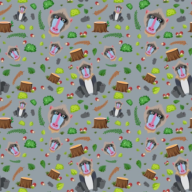 Cute mandrill seamless pattern