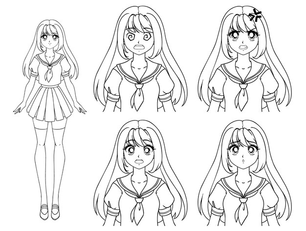 白い背景で隔離の怒っている猛烈なアニメマンガの女の子 プレミアムベクター 白い背景で隔離の怒っている猛烈なアニメマンガの女の子 プレミアムベクター