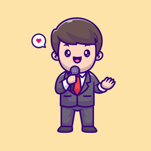 Cute master of ceremony man cartoon vector icon illustration. people education icon concept isolated
