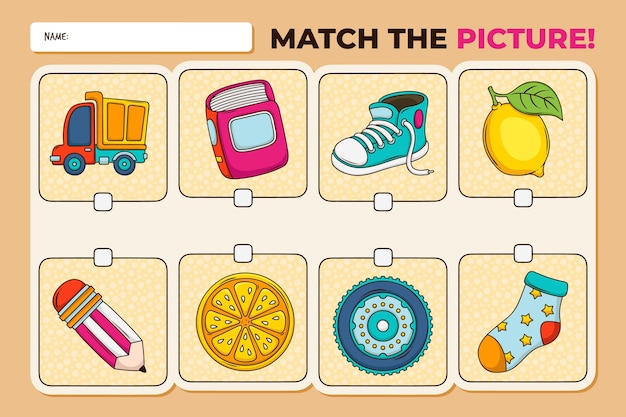 Free vector cute match game with illustrations