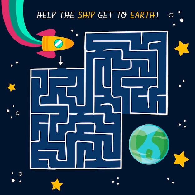 Free vector cute maze for children with space