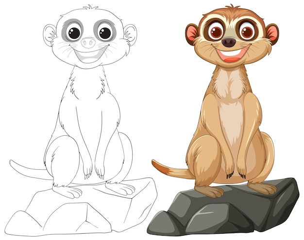 Free vector cute meerkat illustration before and after