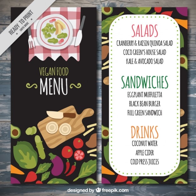 Free vector cute menu of vegan restaurant