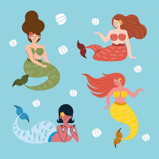 Free vector cute mermaid cartoon