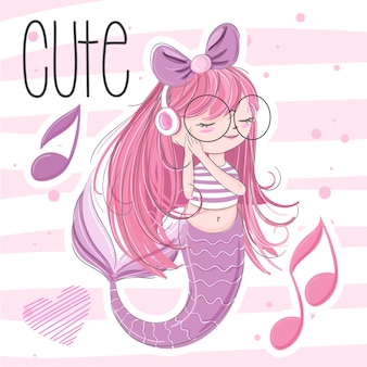 かわいい人魚の手描きイラスト ベクトル プレミアムベクター かわいい人魚の手描きイラスト ベクトル プレミアムベクター