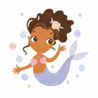 Free vector cute mermaid with bubbles