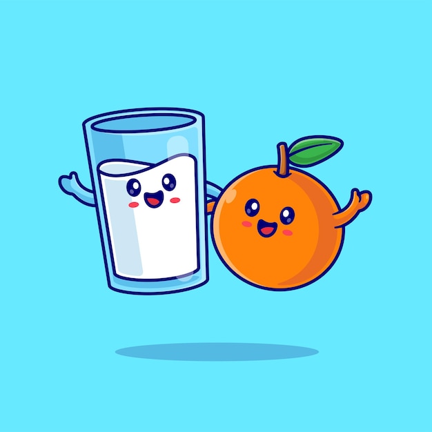 Free vector cute milk orange couple cartoon vector icon illustration food drink icon concept isolated flat