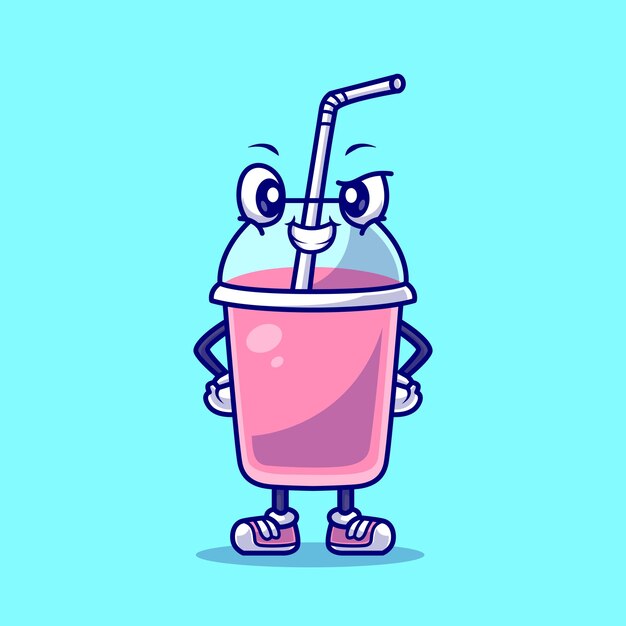Милый молочный коктейль с соломенной векторной иконкой. Изолированная плоская концепция иконки объекта напитка