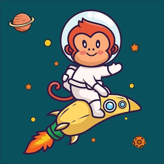 귀여운 원숭이 우주 비행사 부동 만화
