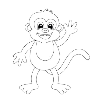 흰색 배경에 아이 색칠 공부 고립 된 벡터 일러스트 레이 션에 대 한 귀여운 원숭이 캐릭터