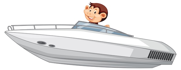 Free vector cute monkey driving speed boat on white background