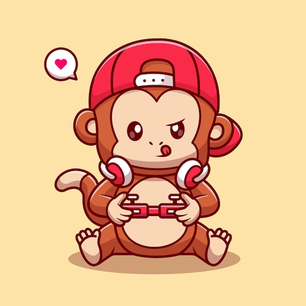 Cute Monkey Gamer Playing Game Cartoon Vector Icon Illustration Animal Technology Icon Isolated