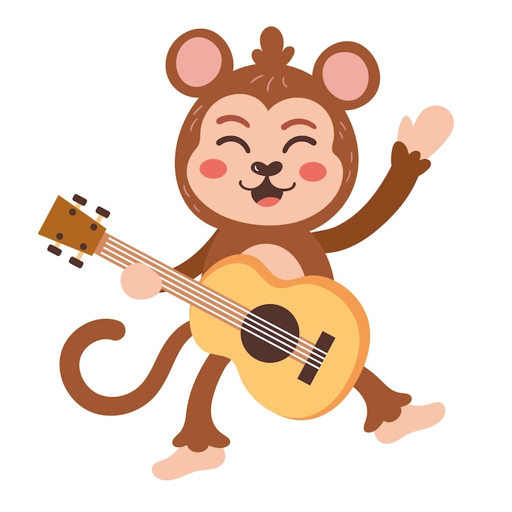 Free Vector cute monkey guitarist playing fun music
