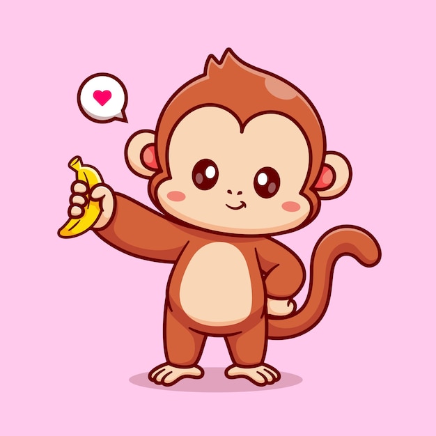 귀여운 원숭이 들고 바나나 만화 벡터 아이콘 일러스트 동물 자연 아이콘 개념 절연