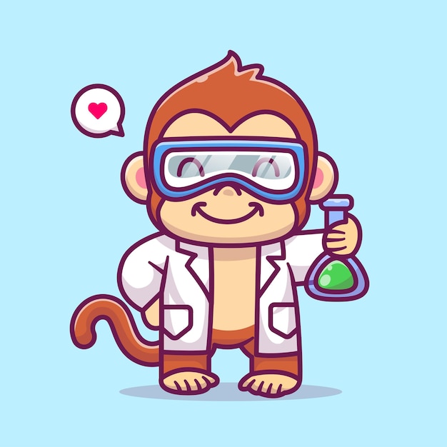 化学液体漫画ベクトルアイコンイラスト動物科学アイコンを保持しているかわいい猿の科学者