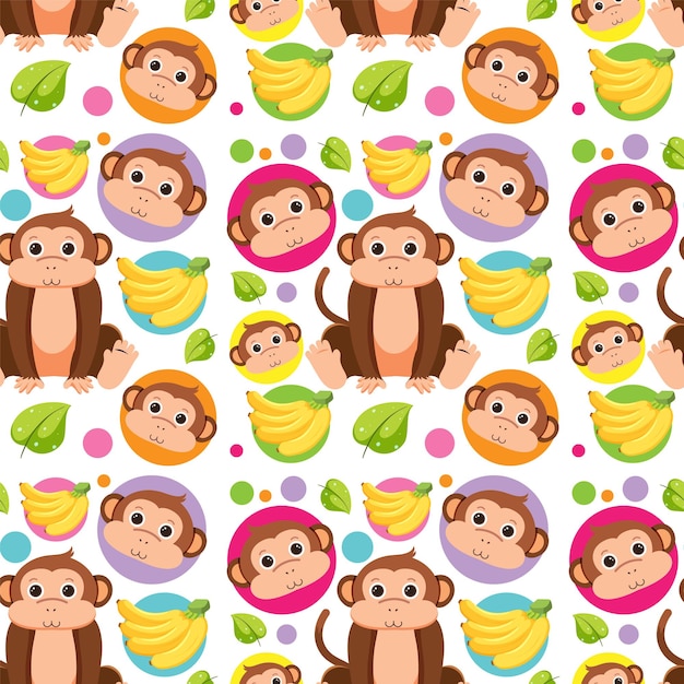 Free vector cute monkey seamless pattern