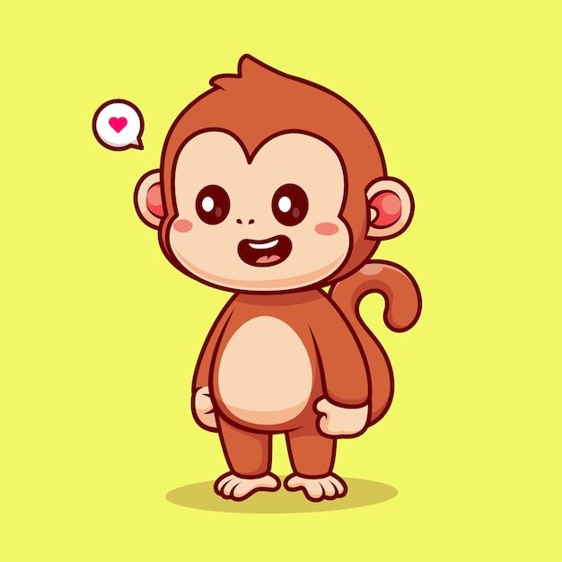 Vettore gratuito illustrazione dell'icona del vettore del fumetto in piedi della scimmia carina. concetto di icona natura animale piatto isolato