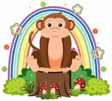 Free vector cute monkey on stump in flat cartoon style