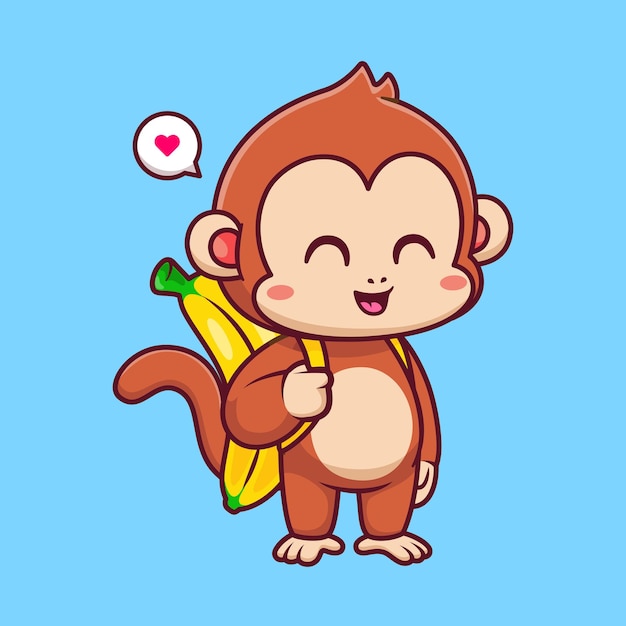 Cute Monkey With Banana Bag Cartoon Vector Icon Illustration. Animal Nature Icon Concept Isolated