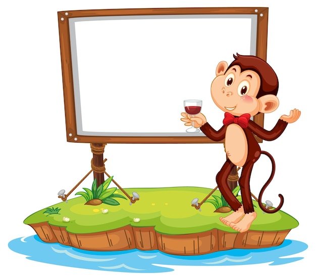 Free vector cute monkey with blank board on white background