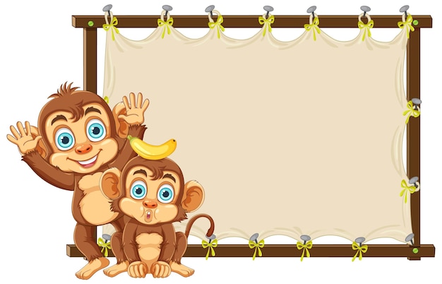 Free vector cute monkey with empty board