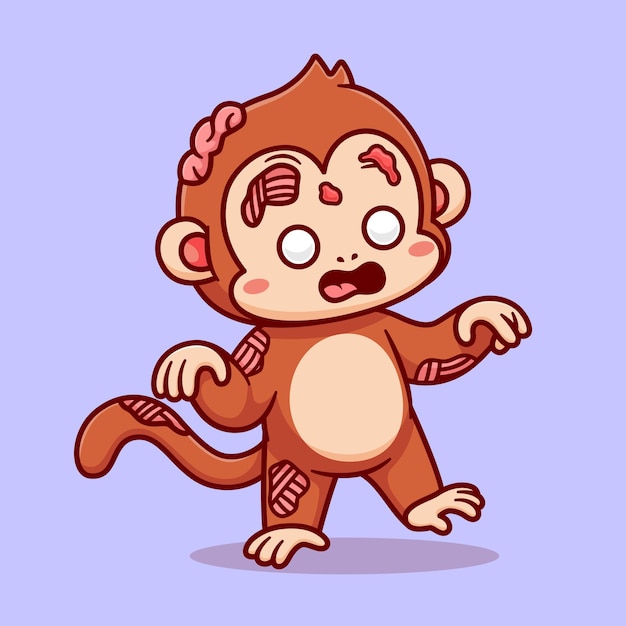 귀여운 원숭이 좀비 만화 벡터 아이콘 일러스트 동물 휴가 아이콘 개념 절연 Premium