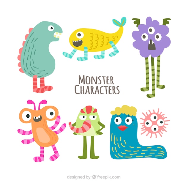 Free vector cute monster set of six