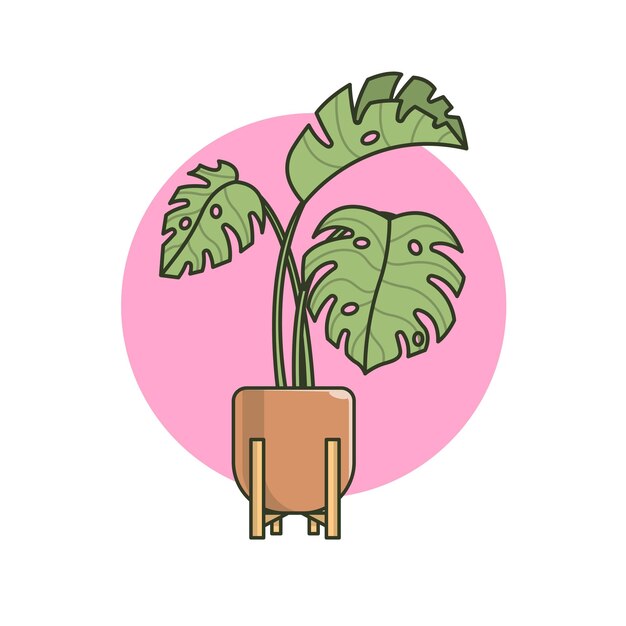 Cute Monstera Plant In Pot Cartoon Vector Icon Illustration Nature Object Icon Concept Isolated