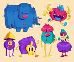 Free vector cute monsters in trendy contemporary art style