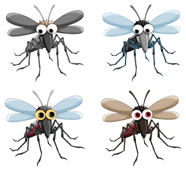 Cute mosquito cartoon character flying