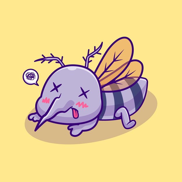 Cute Mosquito Dead Cartoon Vector Icon Illustration Animal Nature Icon Concept Isolated Premium