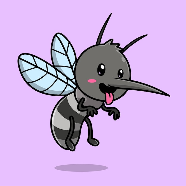 かわいい蚊の飛行漫画ベクトルアイコンイラスト動物の性質アイコンコンセプト分離プレミアム