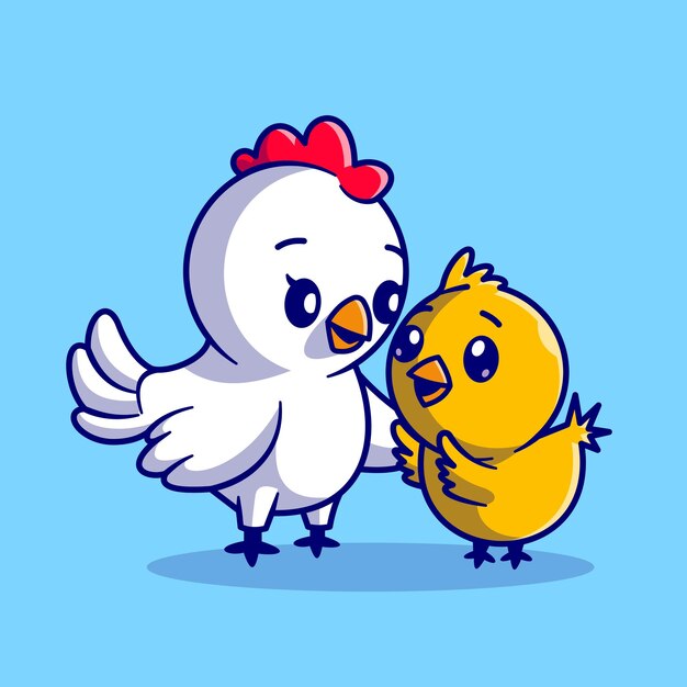 암 탉 만화 벡터 아이콘 일러스트와 함께 귀여운 어머니 닭입니다. 동물 자연 아이콘 개념 절연 프리미엄 벡터입니다. 플랫 만화 스타일