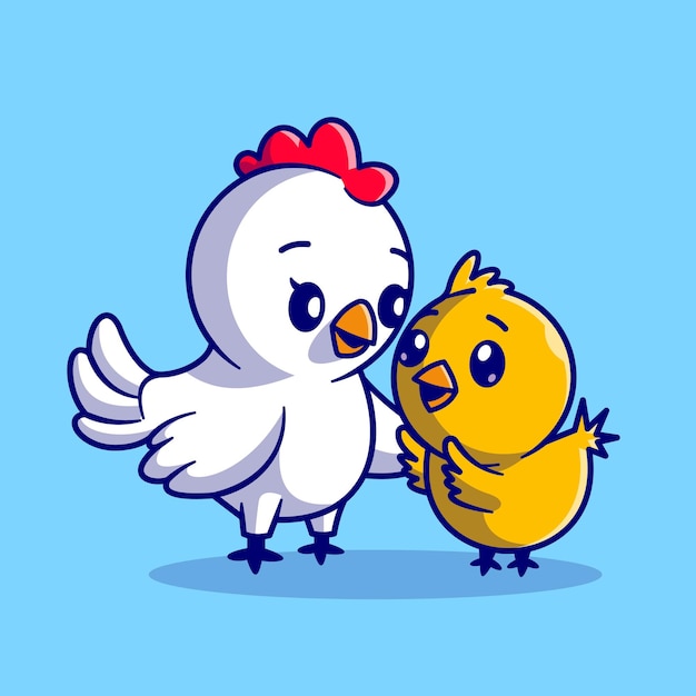 鶏とかわいい母鶏漫画ベクトルアイコンイラスト。動物の性質のアイコンの概念は、プレミアムベクトルを分離しました。フラット漫画スタイル