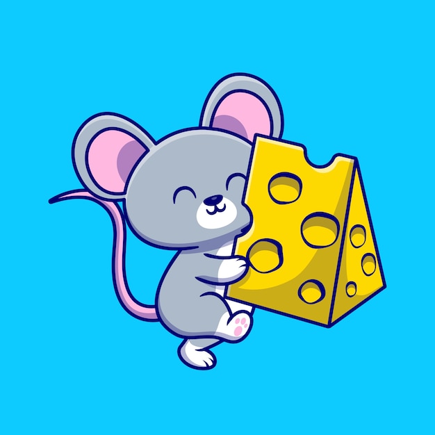 Милая мышь держит сыр мультфильм иллюстрации. концепция животного питания изолированные плоский мультфильм