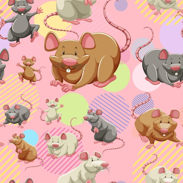 Free vector cute mouse seamless pattern