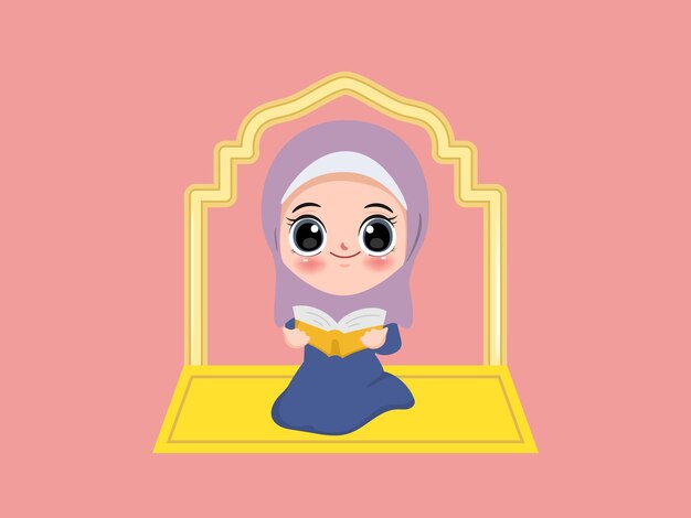 Free vector cute muslim praying cartoon character chibi cartoon animation design