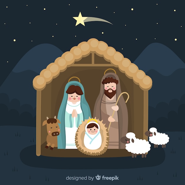 Vettore gratuito presepe carino