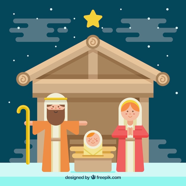 Free vector cute nativity scene in flat design