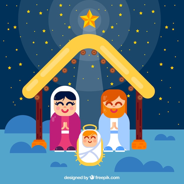 Free vector cute nativity scene