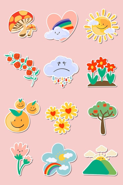 Cute Sticker Set Vector Hd PNG Images, Cute Stickers Set Mexico, Stickers,  Stickers Set, Cute PNG Image For Free Download