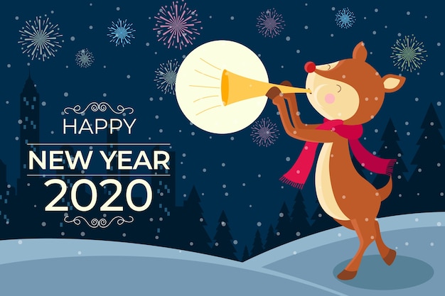 Cute new year 2020 background in flat design