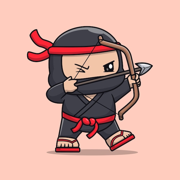 Vettore gratuito carino ninja fighter holding tiro con l'arco cartoon icona vettore illustrazione icona vacanze persone isolata